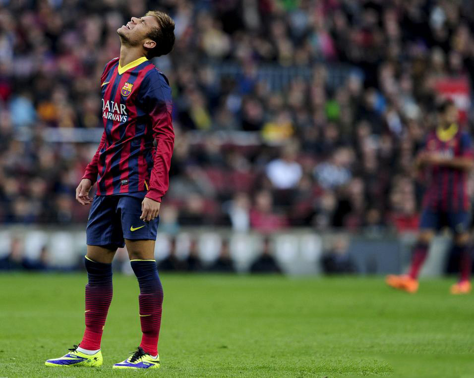 Neymar crying in a Barcelona game