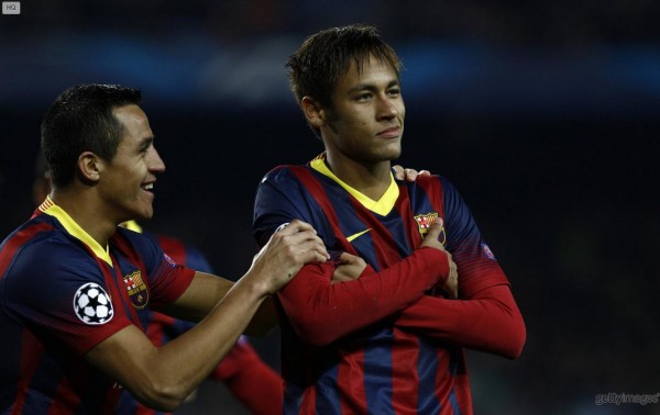 Neymar original arms crossed goal celebration, in Barça