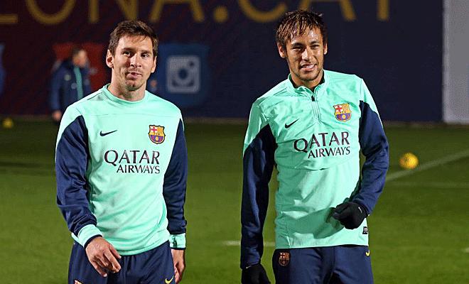 Lionel Messi and Neymar in Barcelona first training session of 2014