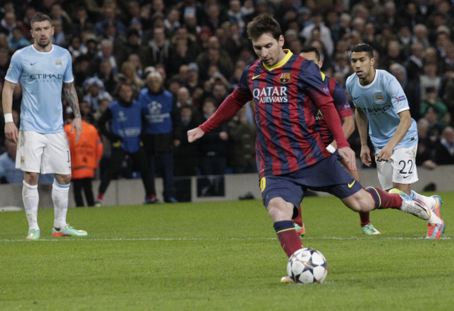 Lionel Messi scoring from the penalty-kick spot
