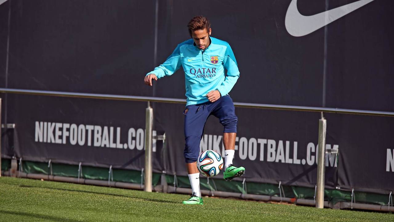 Neymar during a Barcelona training session, in February 2014