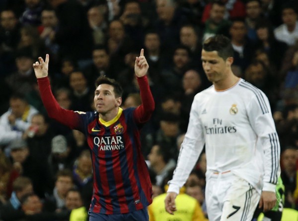 Messi celebrating with Cristiano Ronaldo crying over referee's decisions