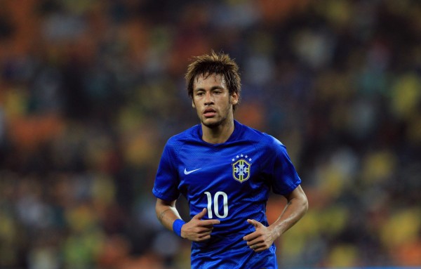 Neymar wearing Brazil's new jersey for the FIFA World Cup 2014