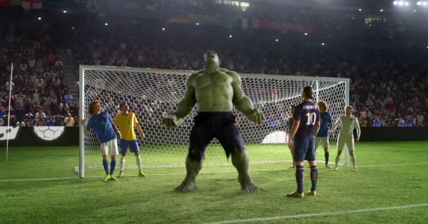The Hulk in the new Nike video ad, next to Ibrahimovic, Thiago Silva and David Luiz