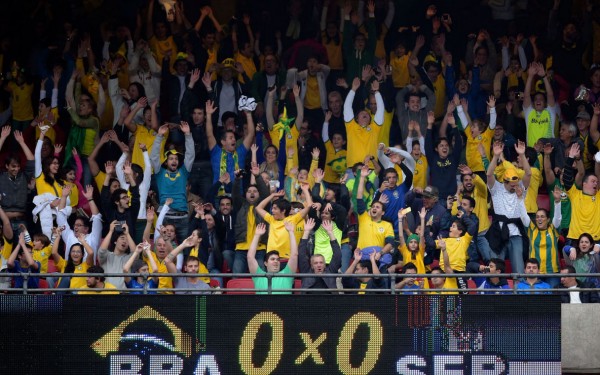 Brazilian fans cheering in friendly between Brazil and Serbia