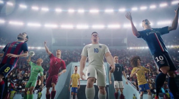 Human players stepping onto the pitch, in Nike's 'The Last Game' animated advert
