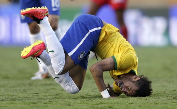 Neymar diving and rolling over his own body