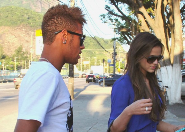Neymar next to his girlfriend Bruna Marquezine