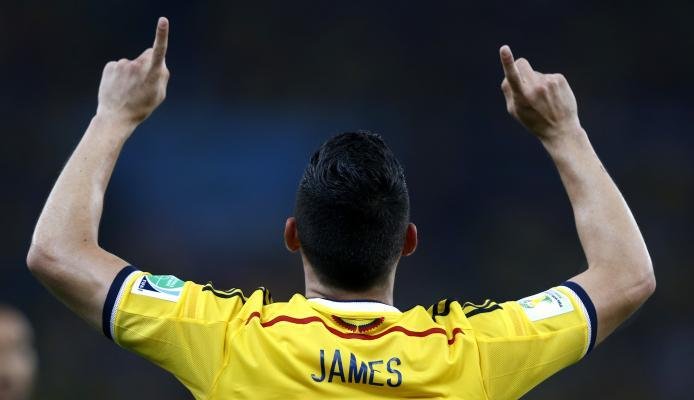 James Rodríguez celebrating a goal for Colombia