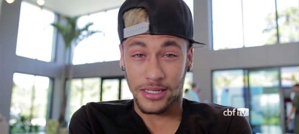 Neymar crying in his video message to the fans, after the FIFA World Cup 2014 injury