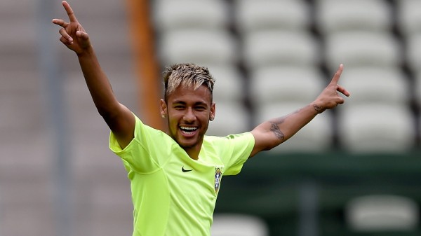 Neymar having fun in a Brazil training session