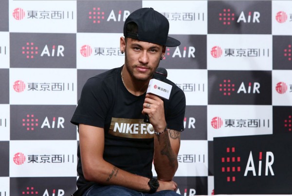 Neymar in a press conference in Tokyo, Japan