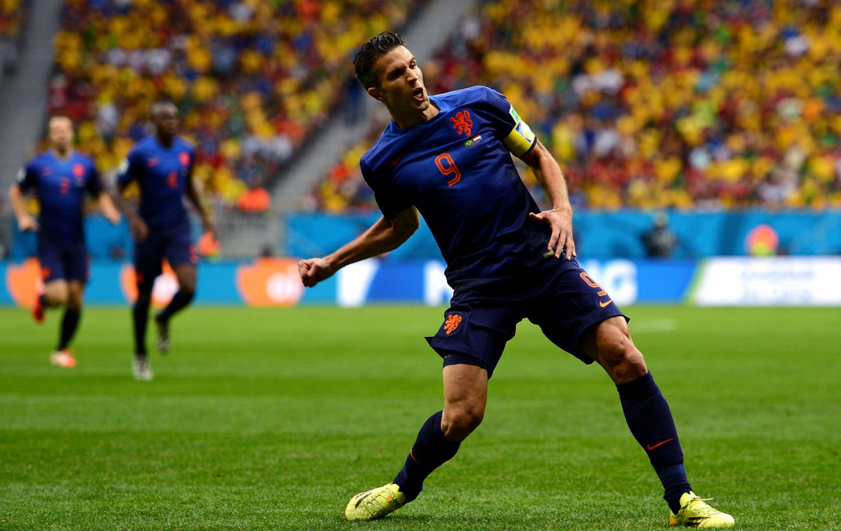 Robin van Persie goal celebration in Brazil 0-3 Netherlands