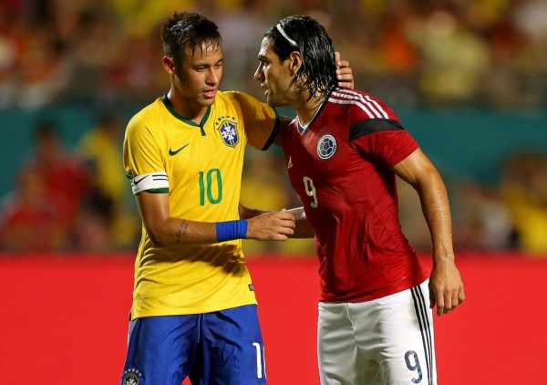 Neymar and Falcao in Brazil vs Colombia