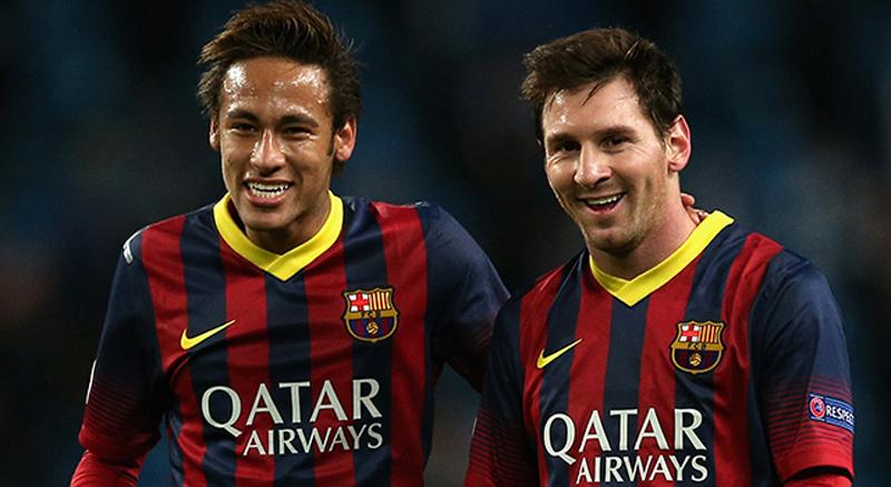 Neymar and Messi smiling together