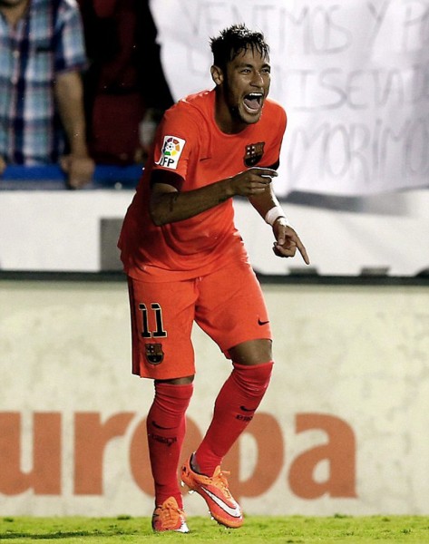 Neymar dancing after scoring a goal for Barcelona