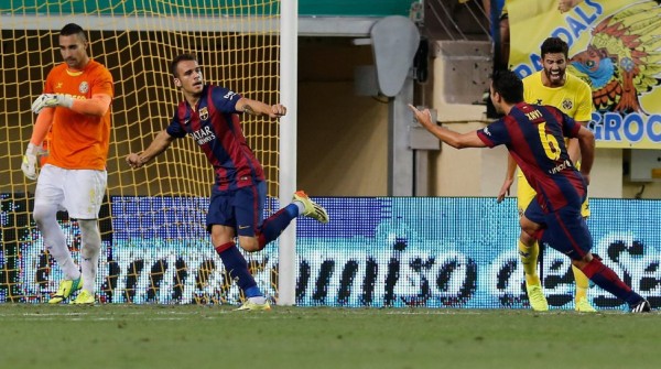 Sandro Ramirez celebrating his first goal for Barcelona