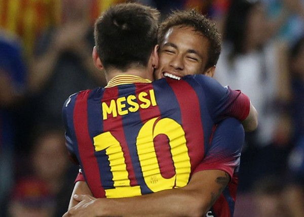 Messi and Neymar hugging each other