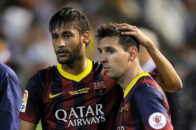 Neymar comforting Lionel Messi