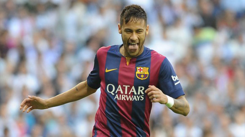 Neymar joy after scoring in Real Madrid vs Barcelona, at the Santiago Bernabéu