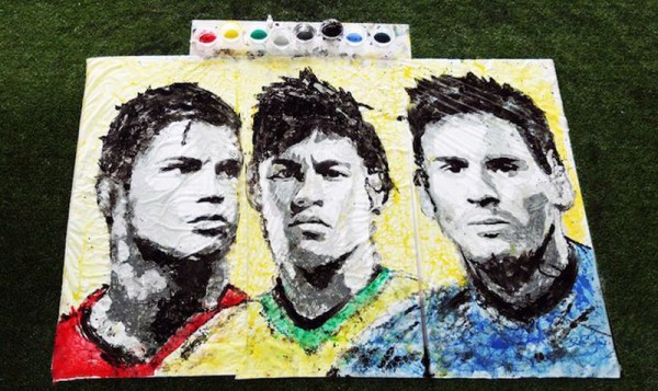 Cristiano Ronaldo, Neymar and Messi paintings