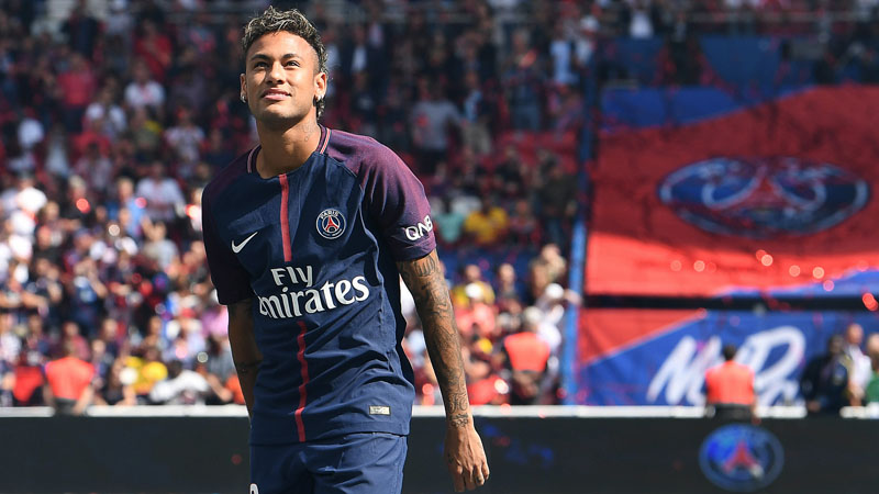 Neymar playing for PSG in the French league