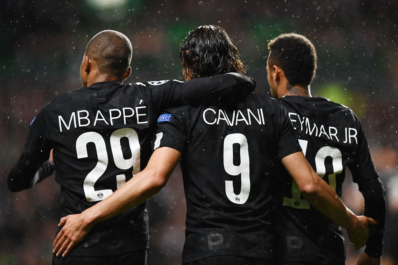 PSG attacking trio Mbappé, Cavani and Neymar Jr in 2017