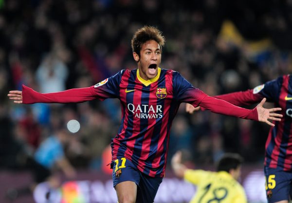 Neymar celebrates scoring a goal for FC Barcelona