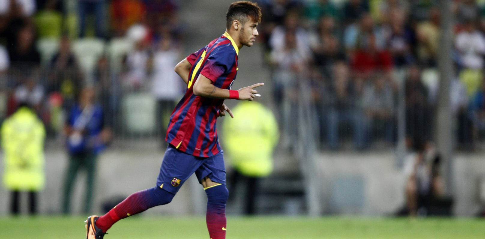 Neymar making his debut for Barcelona in Poland, against Lechia Gdansk, in 2013