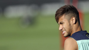 Neymar on his first day of training, in Barcelona