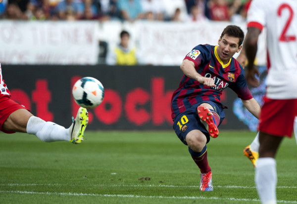 Lionel Messi beautiful goal, in Almeria vs Barcelona, in 2013-2014