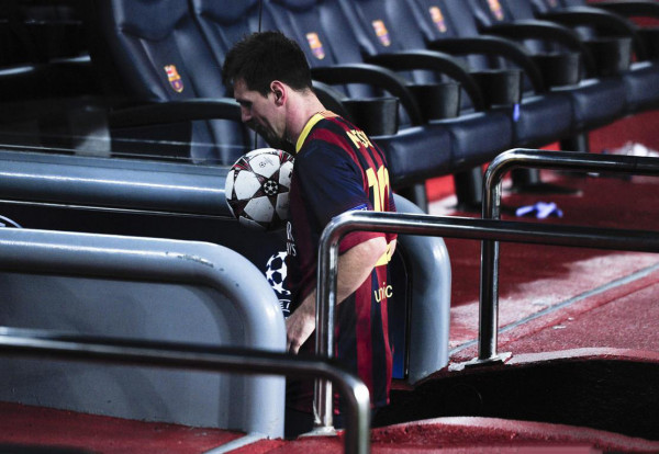 Lionel Messi taking his hat-trick ball game home, after Barcelona 4-0 Ajax