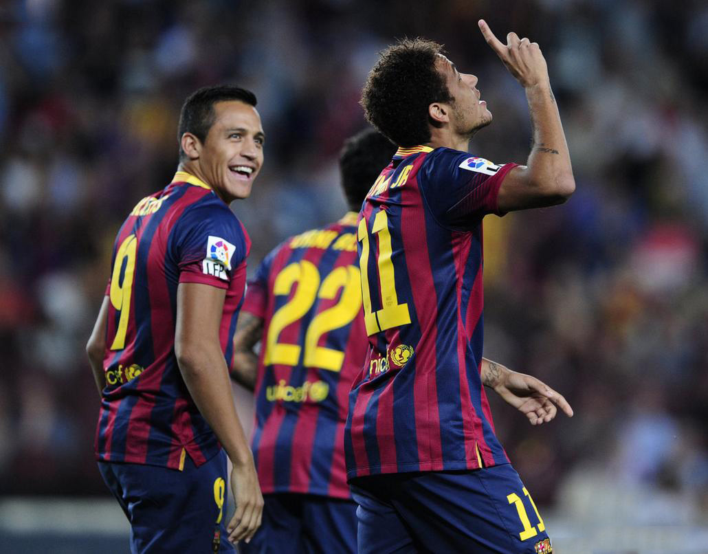 Neymar first goal celebration in La Liga, thanking God
