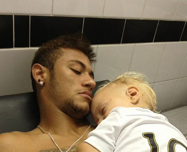 Neymar sleeping next to his child and son