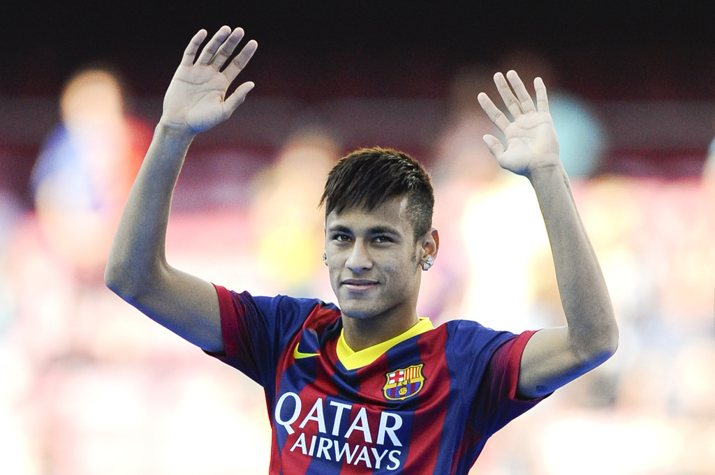 Neymar with hair gel on his Barcelona presentation day
