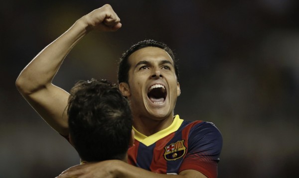 Pedro hat-trick celebration, in Rayo vs Barcelona