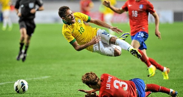 Neymar being tackled and diving in Brazil