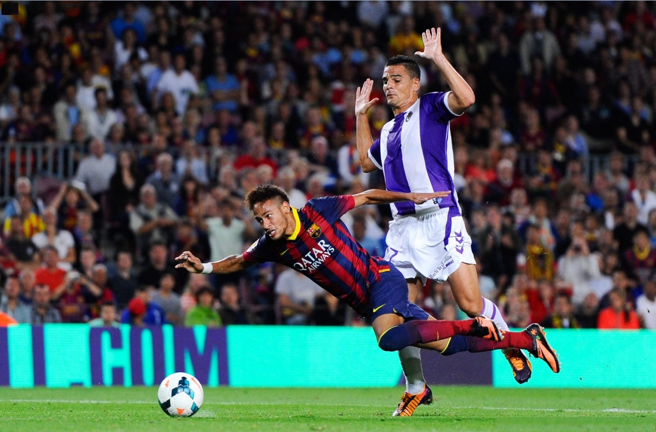 Neymar diving in a game for Barcelona, in 2013-2014