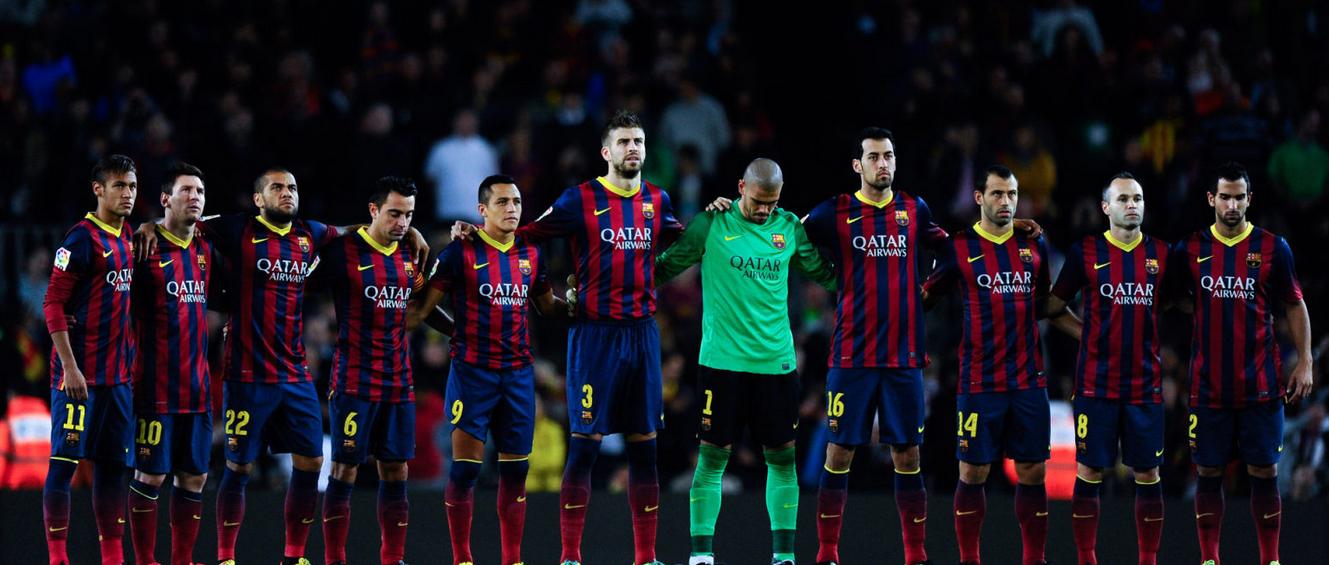 Barcelona team players respecting 1 minute of silence