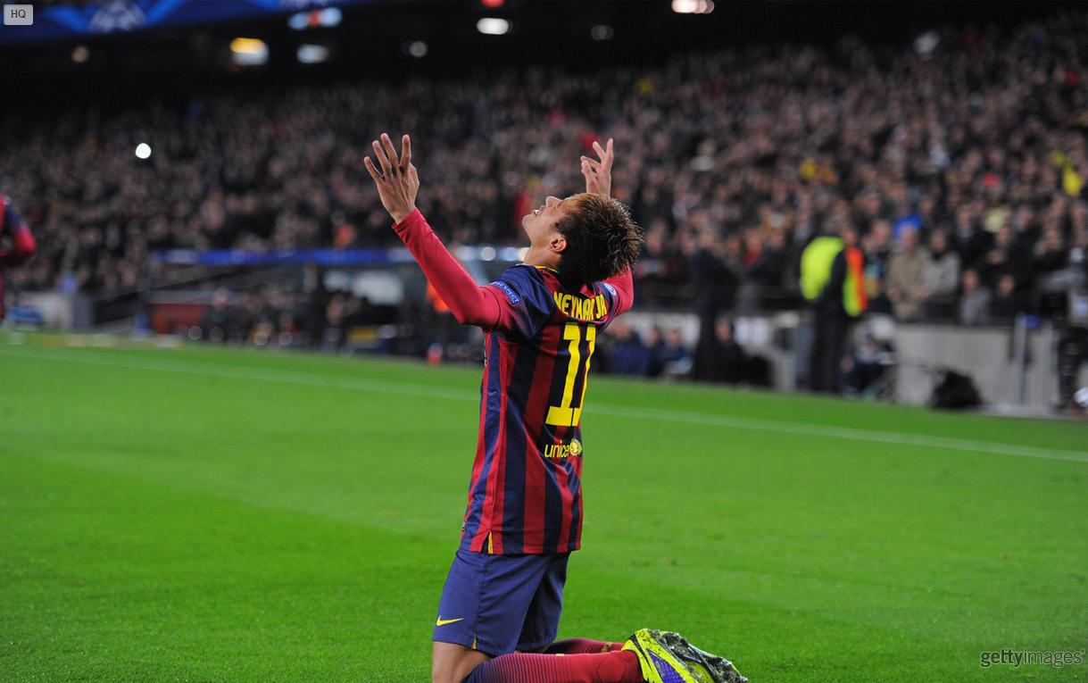 Neymar on his knees at Barcelona