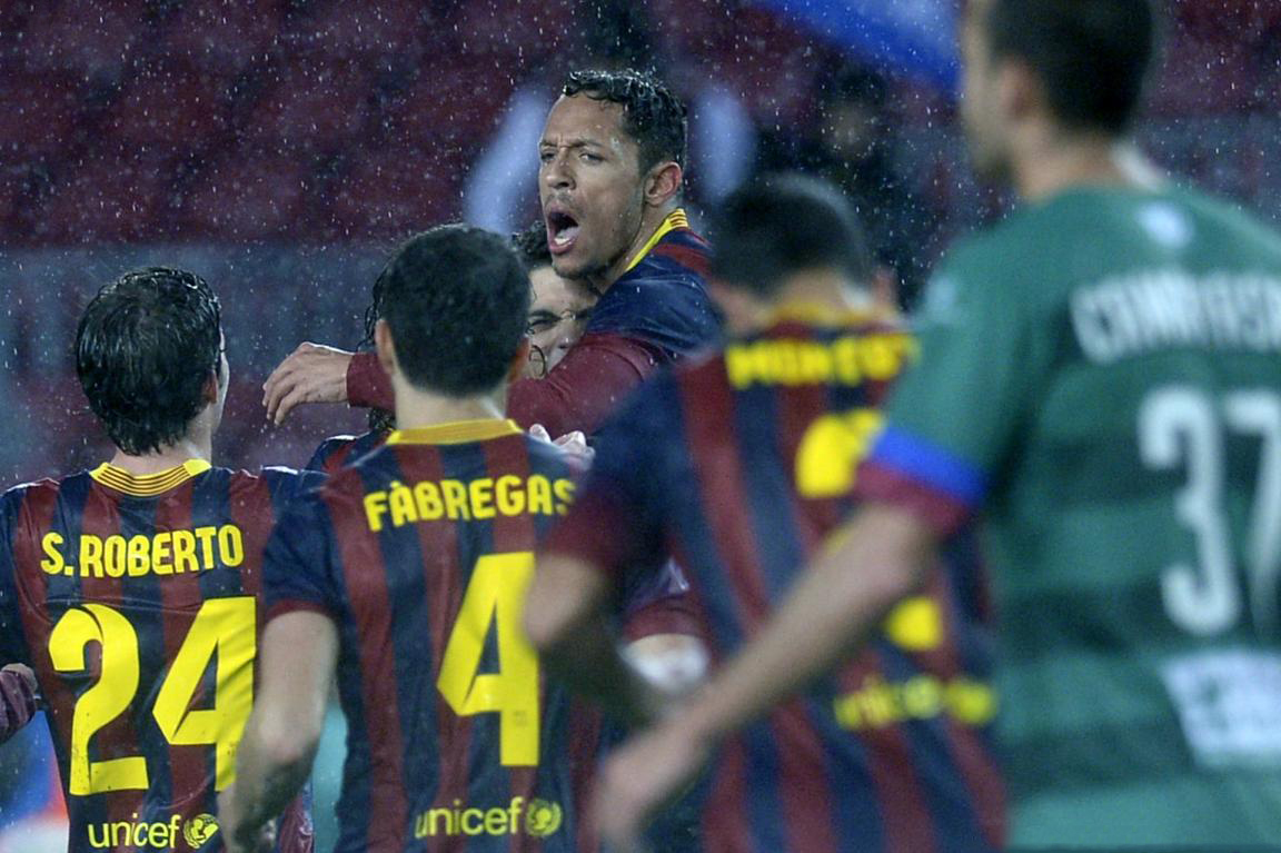 Adriano celebrating a Barcelona goal with his friends