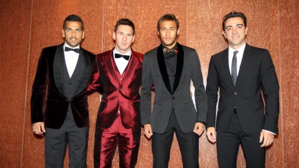 Daniel Alves, Lionel Messi, Neymar and Xavi, at the FIFA Ballon d'Or 2013