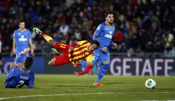 Neymar flying after a tackle and getting injured