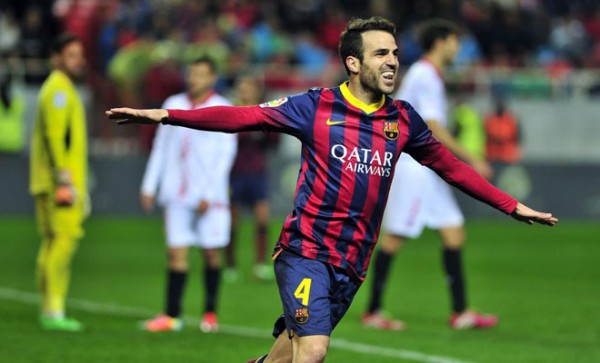 Cesc Fabregas scoring for Barcelona