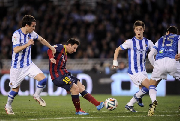 Messi scoring in Anoeta, in Real Sociead 1-1 Barcelona