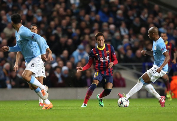 Neymar playing vs Manchester City in the Champions League