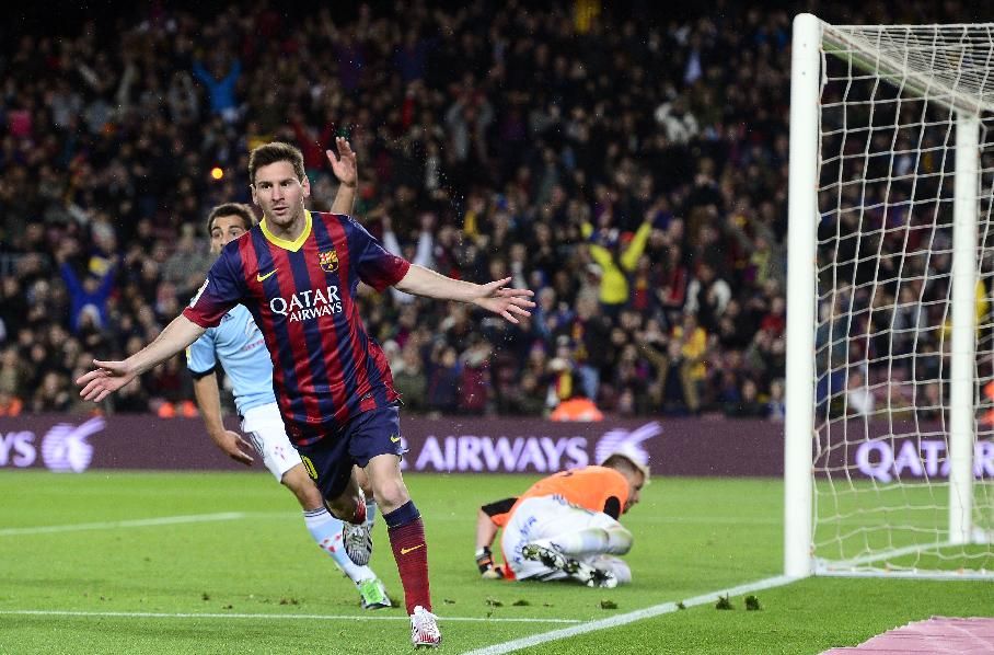Lionel Messi goal celebration in Barcelona vs Celta Vigo