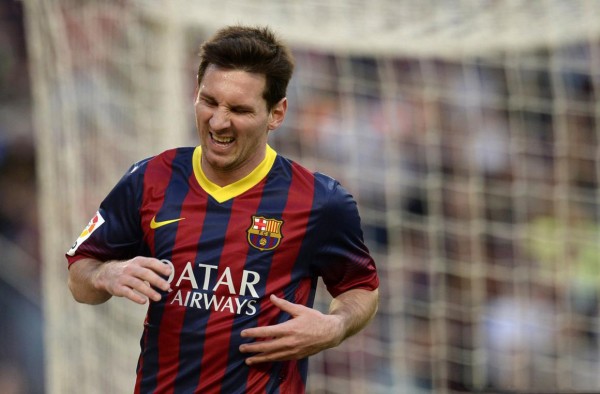 Lionel Messi putting on an ugly face
