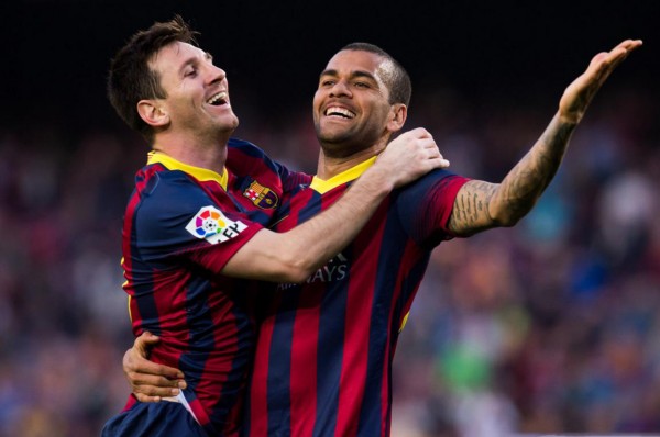 Messi and Daniel Alves in Barcelona