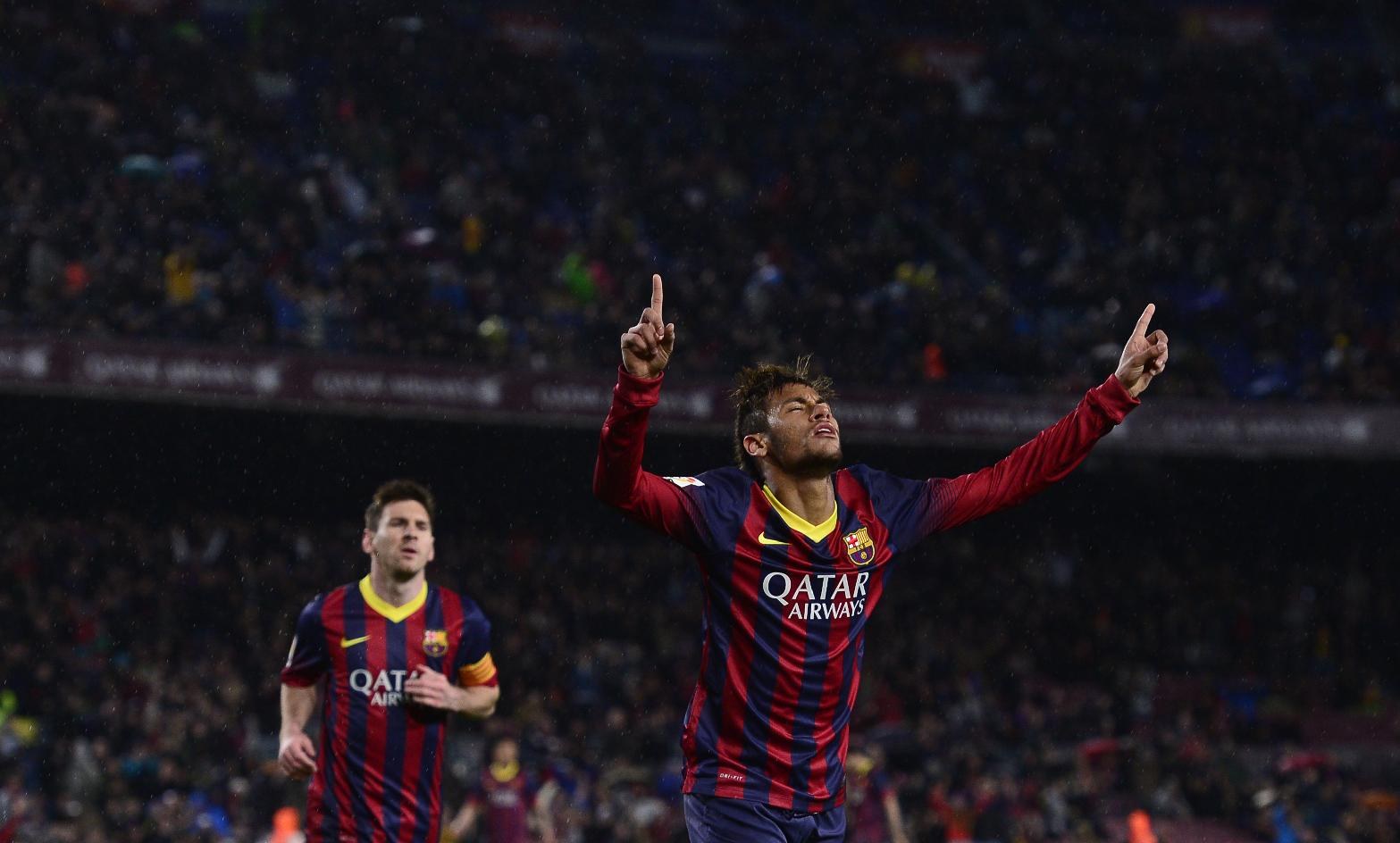 Neymar and Lionel Messi in Bacelona goal